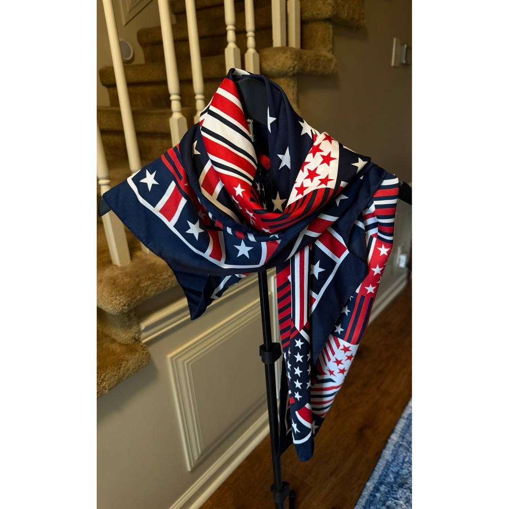 Patriotic Stars and Stripes Square Scarf Americana Navy Red White Flag Print